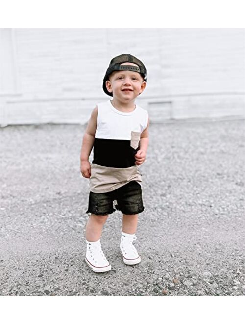 YINGISFITM 2Pcs Baby Boy Summer Clothing Cute Patchwork T-Shirt Sleeveless Tank Tops Jogger Shorts Outfits