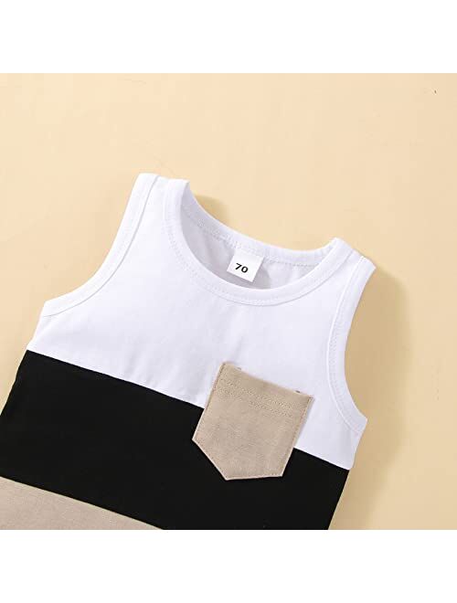 YINGISFITM 2Pcs Baby Boy Summer Clothing Cute Patchwork T-Shirt Sleeveless Tank Tops Jogger Shorts Outfits