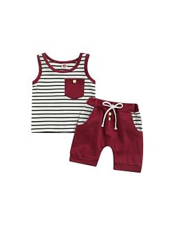 Yingisfitm 2Pcs Baby Boys Summer Clothing Sets Sleeveless Striped Tank Top+ Elastic Waistband Shorts Summer Casual Clothes