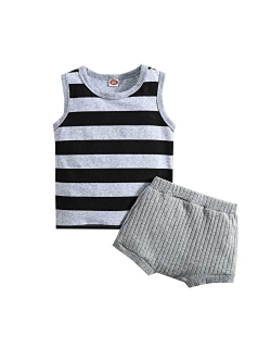 YINGISFITM Baby Boy Summer Outfits Striped Tank Top T-Shirt Elatic Waisteband Shorts Set/Long Pants 2pcs Fall Winter Outfits