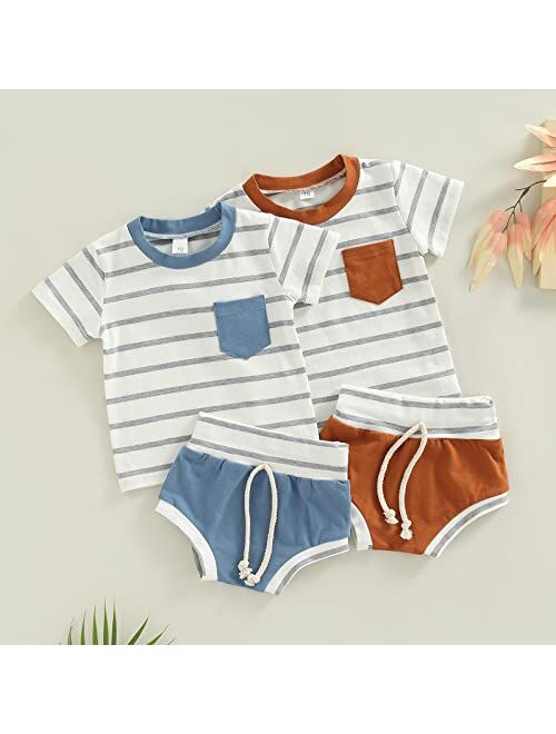 YINGISFITM Baby Boy Summer Outfits Striped Tank Top T-Shirt Elatic Waisteband Shorts Set/Long Pants 2pcs Fall Winter Outfits