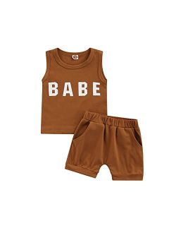 Yingisfitm Baby Boy Summer Clothes Shorts Outfits Set Babe Letter Tank Top Sleeveless Shirts+Pocket Shorts Beach Clothing