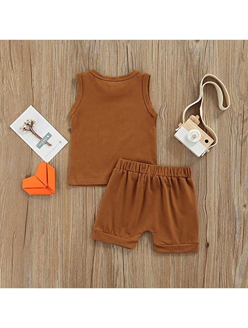 Yingisfitm Baby Boy Summer Clothes Shorts Outfits Set Babe Letter Tank Top Sleeveless Shirts+Pocket Shorts Beach Clothing