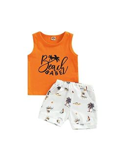 YINGISFITM Summer Baby Boy Clothes Kids Beach Clothes Hawaiian Shirt Sleeveless Tank Tops Baby Shorts Outfits