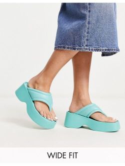 London Rebel Wide Fit flatform toe thong sandals in blue