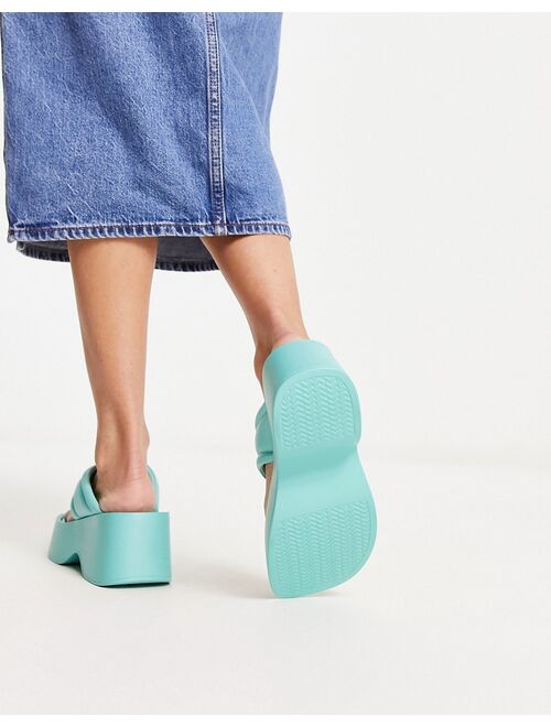 London Rebel Wide Fit flatform toe thong sandals in blue