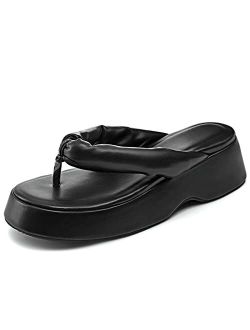 Lvemas Womens Platform Sandals Wedges SIides Open Toe Thong Flip-Flops Wedge Sandal
