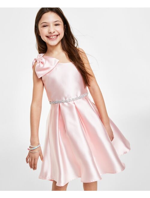 RARE EDITIONS Big Girls Mikado Asymmetrical Bodice to Pleated High-Low A-Line Skirt Dress