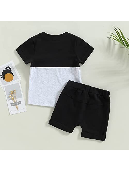 YINGISFITM Toddler Baby Boy Clothes Letter Short Sleeve T Shirt Top Boys Shorts with Pocket Cute Summer Outfit 2Pcs Set
