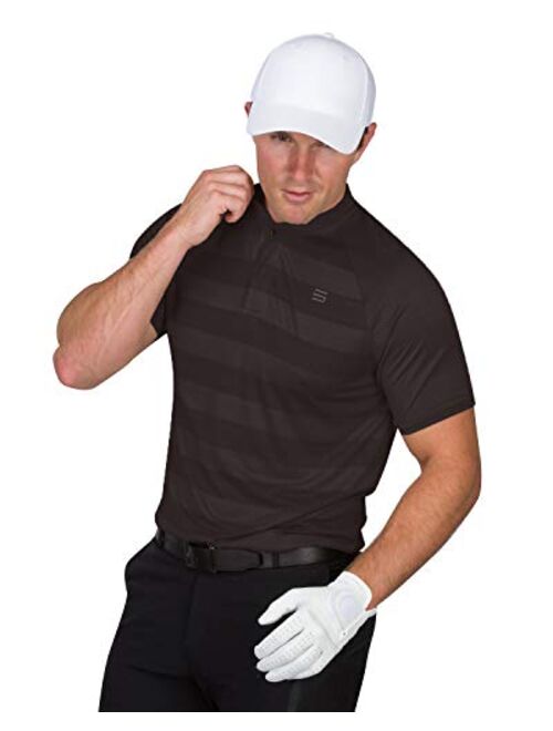 Three Sixty Six Golf Shirts for Men - Dry Fit Collarless Polo Shirts - Lightweight and Breathable, Stripe Design