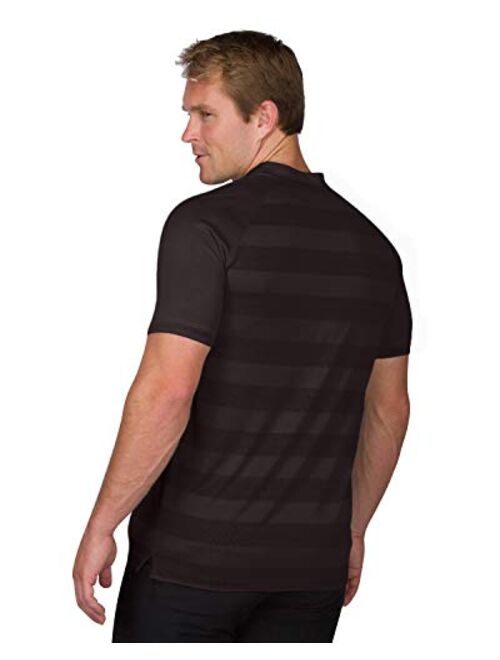 Three Sixty Six Golf Shirts for Men - Dry Fit Collarless Polo Shirts - Lightweight and Breathable, Stripe Design