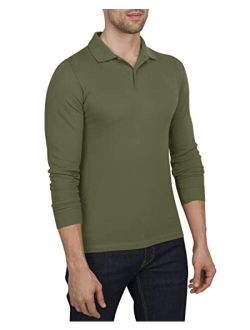 Mens Untucked Casual Long Sleeve Polo - Collared Untuck Shirt with Two Button Placket and Stretch Fabric