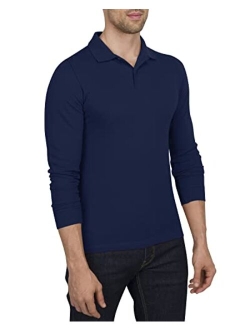 Mens Untucked Casual Long Sleeve Polo - Collared Untuck Shirt with Two Button Placket and Stretch Fabric