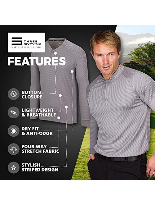 Three Sixty Six Dry Fit Long Sleeve Collarless Golf Shirts for Men - 4 Way Stretch and Moisture Wicking Golf Polo