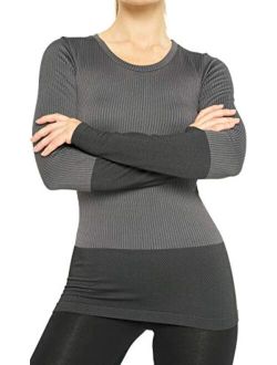 Long Sleeve Compression Thermal Workout Tops for Women - Dry Fit Running T-Shirts with Thumbholes