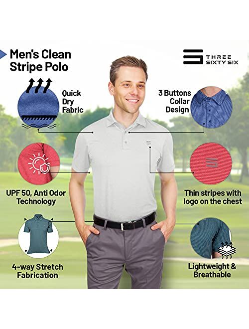Three Sixty Six Golf Shirts for Men - Mens Quick Dry Collared Polo Shirt - 4-Way Stretch & UPF 50