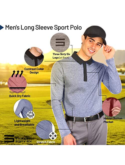 Three Sixty Six Long Sleeve Polo Shirts for Men - Mens Dry Fit Golf Polos - UPF 30 with 4 Way Stretch