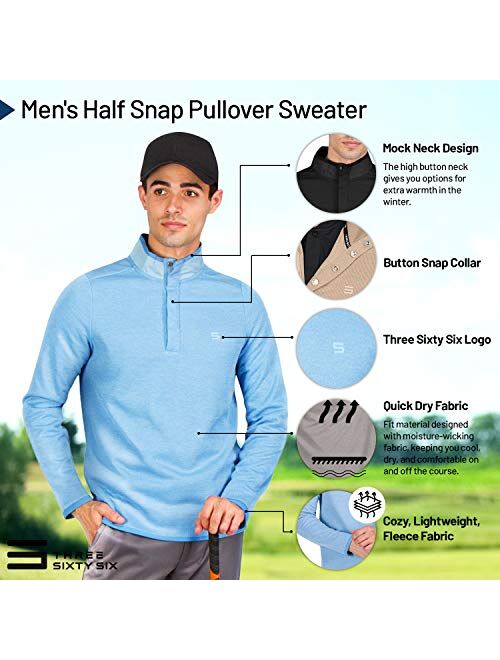 Three Sixty Six Dry Fit Golf Pullover Sweaters for Men - Fleece Half Snap Mock Jacket - Moisture Wicking Fabric