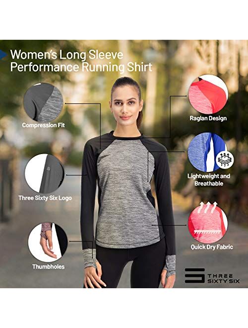 Three Sixty Six Long Sleeve Compression Workout Tops for Women - Thermal Running Shirt, Dry Fit w/Thumbholes