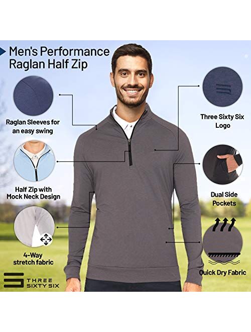 Three Sixty Six Mens Lightweight Dry Fit Pullover - Long Sleeve Half Zip Golf Jacket for Men