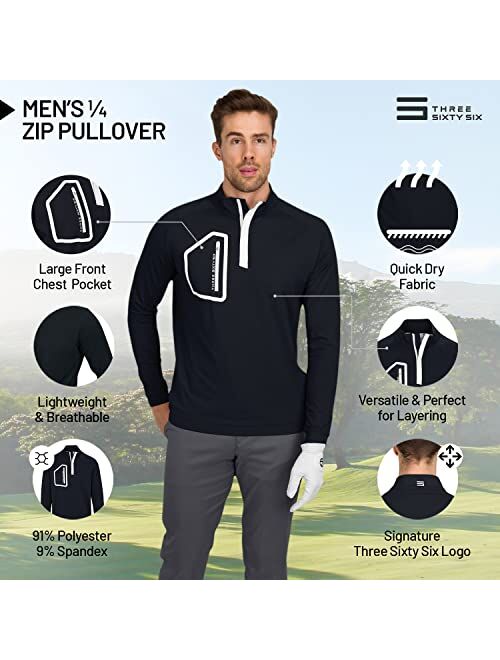 Three Sixty Six Mens Dry Fit Zip Golf Pullover Jacket - Lightweight, Breathable & Stretch Fabric Sweater with Chest Pocket