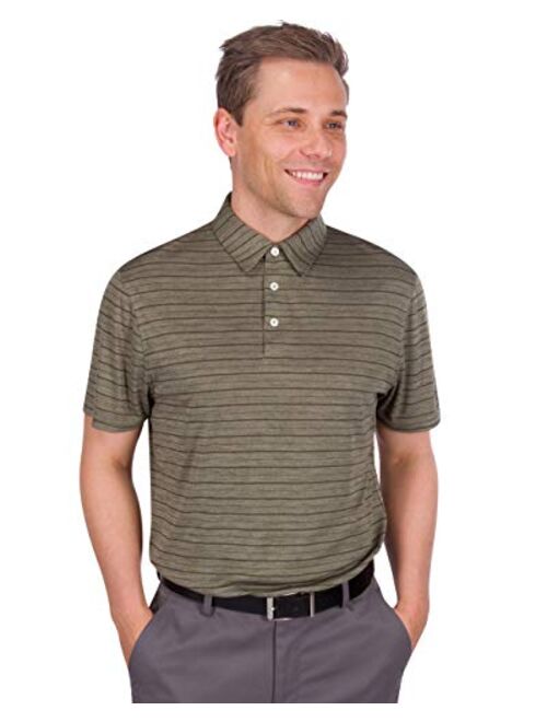 Three Sixty Six Dry Fit Striped Golf Shirts for Men - Mens 3 Button Collared Polo Shirt - Ultra Soft & Breathable