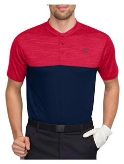Men's Collarless Two Tone Golf Polo w Flex Side Vents - Lightweight, Moisture Wicking & Stretch Fabric.