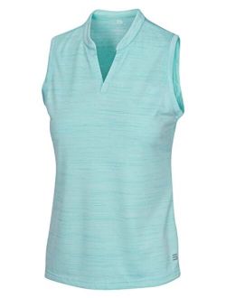 Womens Sleeveless Collarless Golf Polo Shirt - Dry Fit, Breathable, Compression Golf Tops