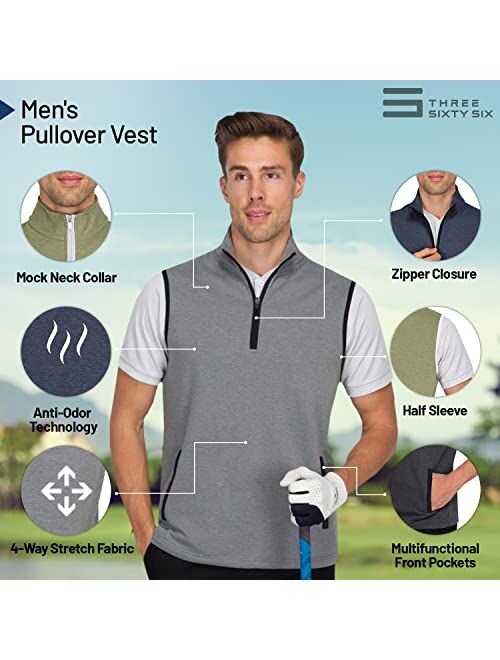 Three Sixty Six Mens Pullover Vest - Dry Fit Breathable Golf Vest w/ 4-Way Stretch Fabric Moisture Wicking & Anti-Odor Tech