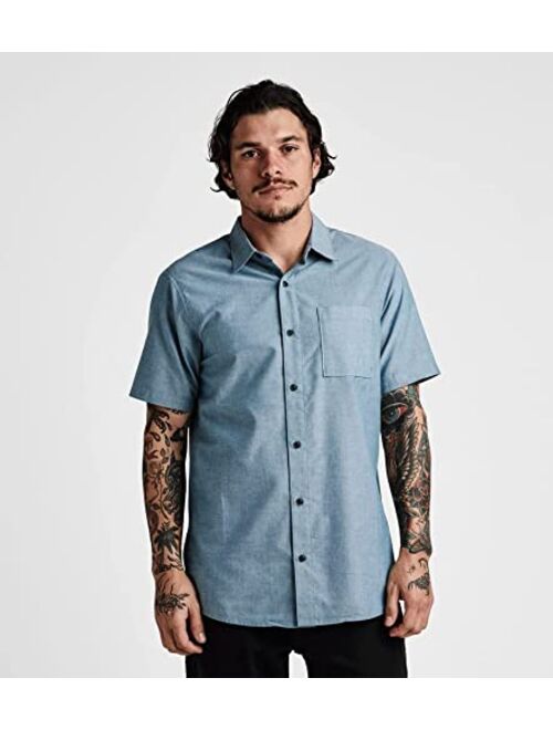 Roark Mens Well Worn Short Sleeve Button Up, Organic Cotton & Recycled Polyster
