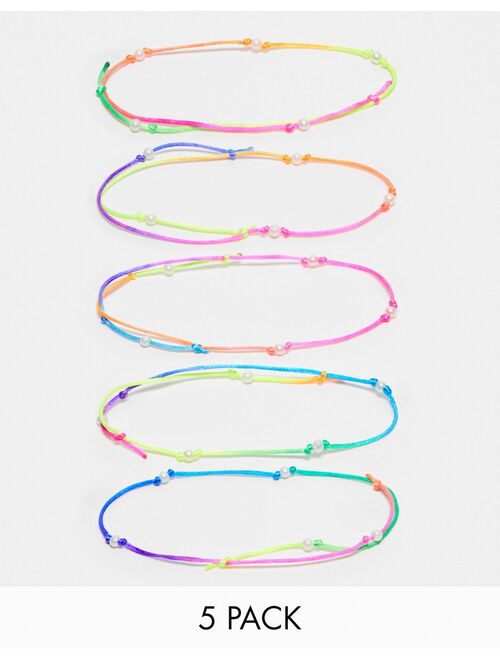 ASOS DESIGN festival 5 pack cord bracelet set in multicolor and pearl beads