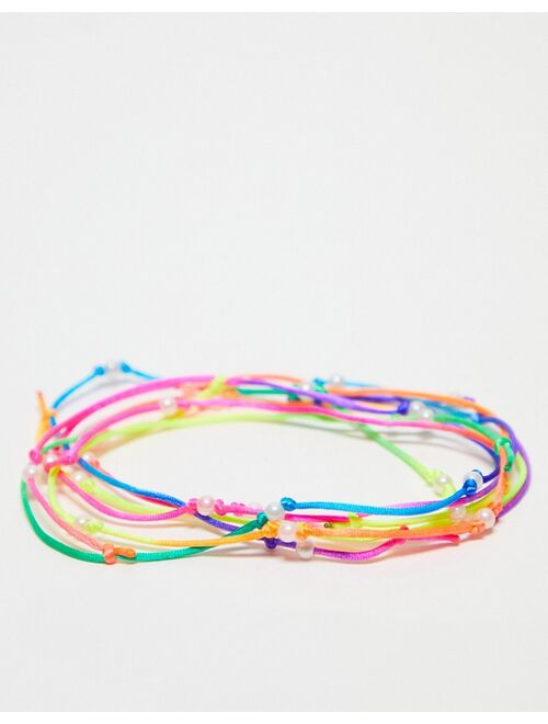 ASOS DESIGN festival 5 pack cord bracelet set in multicolor and pearl beads