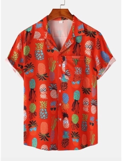 Guys Pineapple Print Button Front Shirt