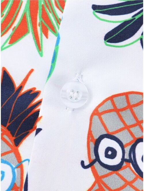ROMWE Guys Pineapple Print Button Front Shirt