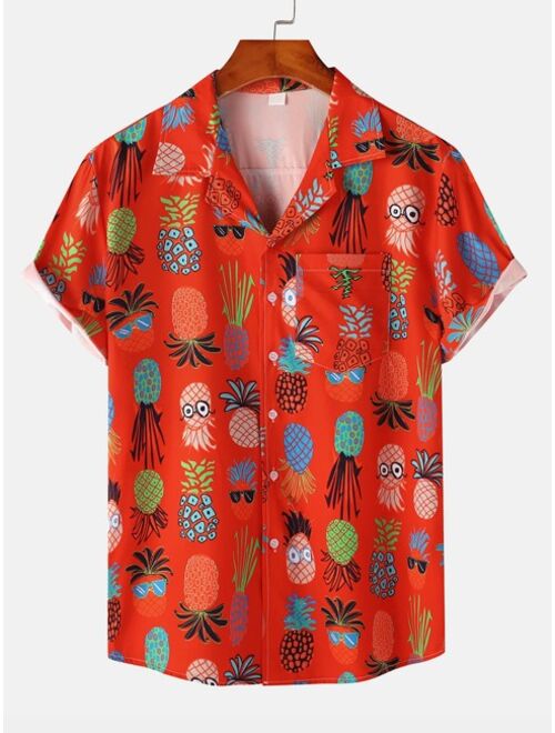 ROMWE Guys Pineapple Print Button Front Shirt