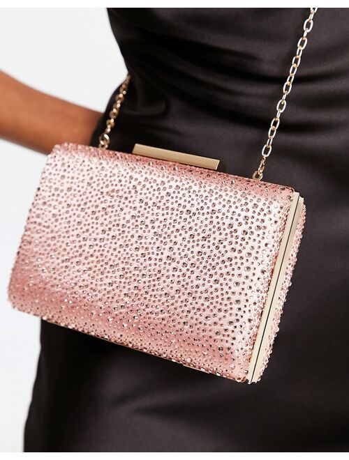 True Decadence embellished box clutch bag with chain strap in pink with crystals