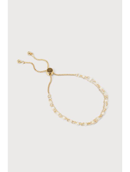 Lulus Constantly Glowing Gold Pearl Beaded Layered Bracelet