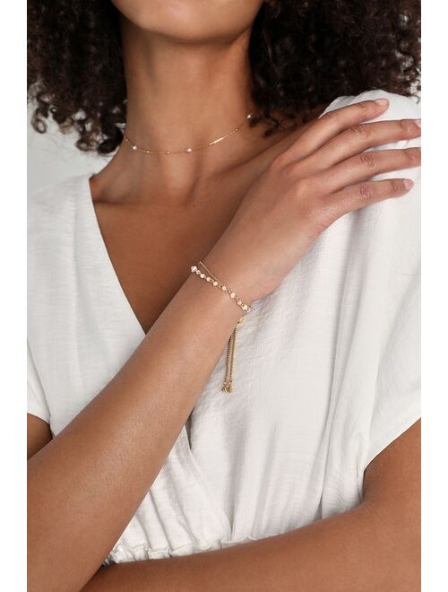 Lulus Constantly Glowing Gold Pearl Beaded Layered Bracelet