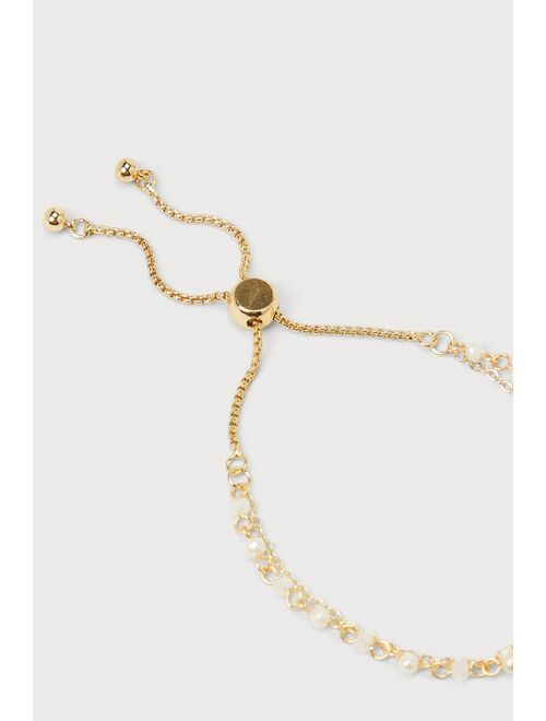 Lulus Constantly Glowing Gold Pearl Beaded Layered Bracelet