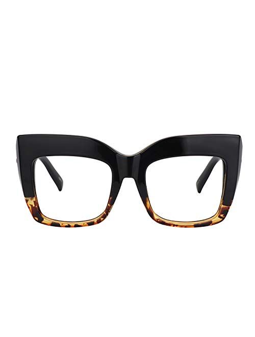 Zeelool Vintage Oversized Thick Cat Eye Glasses for Women with Non-prescription Clear Lens FP0668