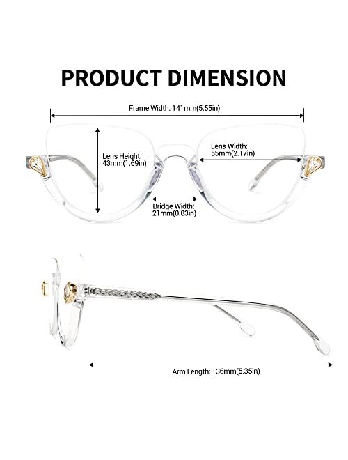 Zeelool Stylish Semi-rimless Cat Eye Glasses Frame for Women with Non-prescription Clear Lens Felicia VHP0189