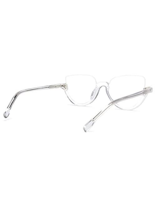 Zeelool Stylish Semi-rimless Cat Eye Glasses Frame for Women with Non-prescription Clear Lens Felicia VHP0189
