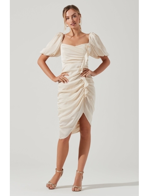 ASTR the label Emma Women's Ruched Ruffled Puff Sleeve Midi Dress