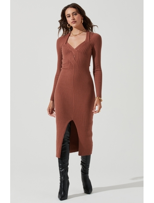 ASTR the label Women's Ribbed Knit Twist Front Long Sleeve Sweaterdress