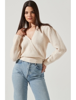 ASTR Womens Pointelle Knit V-Neck Sweater