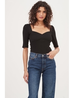 Eliza Women's Ribbed Knit Sweetheart Neck Bodysuit