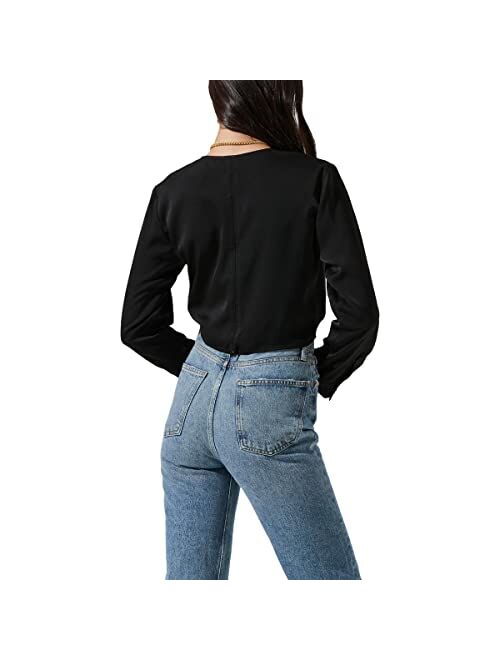 ASTR the label Women's Satin Ruched Long Sleeve Cropped V-Neck Blouse