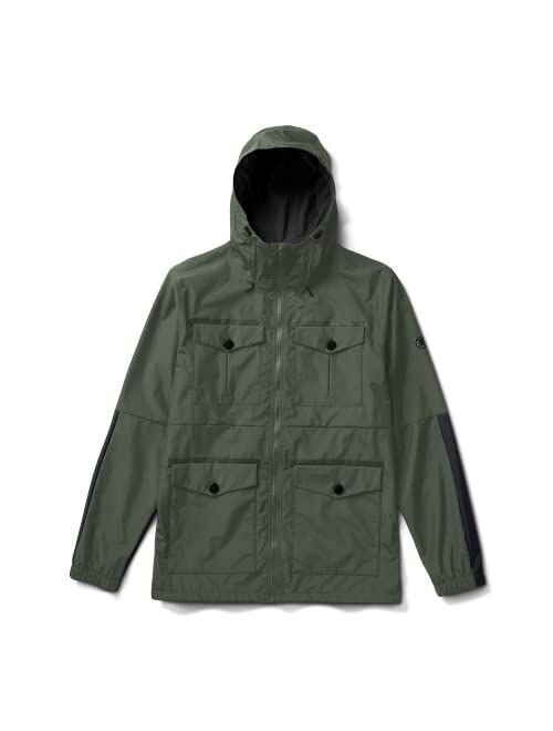 ROARK Men's Cascade Rain Shell Jacket, Waterproof Coat with Hood, Dark Military