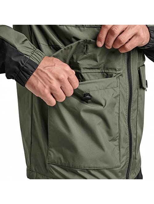 ROARK Men's Cascade Rain Shell Jacket, Waterproof Coat with Hood, Dark Military