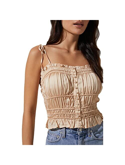 ASTR the label Talin Women's Satin Ruched Button Down Ruffled Cami Top